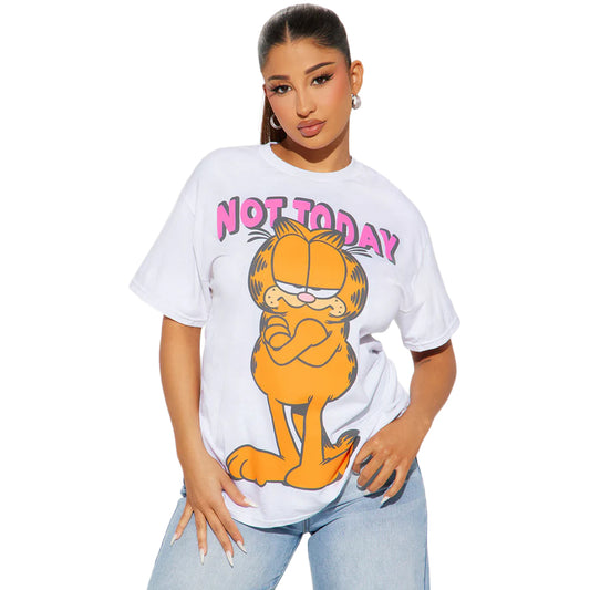 Women Junior's Not Today Garfield Graphic Tee T-Shirt White