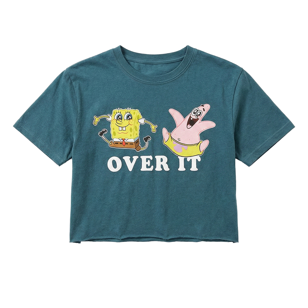 Women's junior SpongeBob SquarePants cropped tee shirt by Mad Engine featuring a playful graphic design.