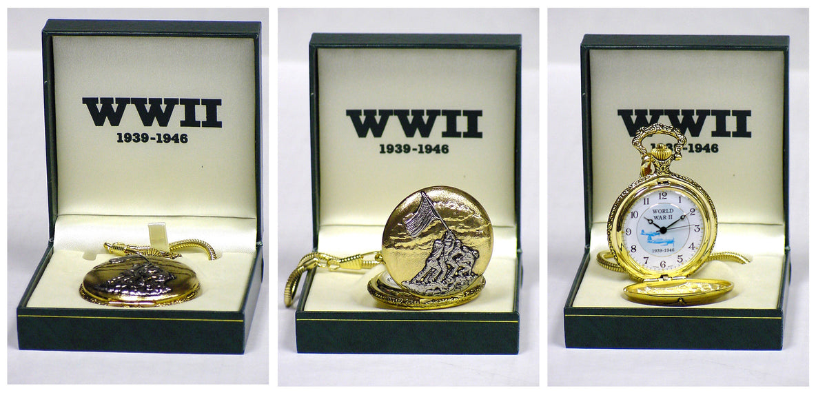 P 164 WWII Iwo Jima Flag Raising Pocket Watch with Gift Box
