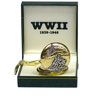 P 164 WWII Iwo Jima Flag Raising Pocket Watch with Gift Box