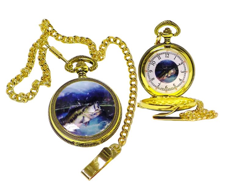 P 253 Bass Fish Pocket Watch with Gift Box