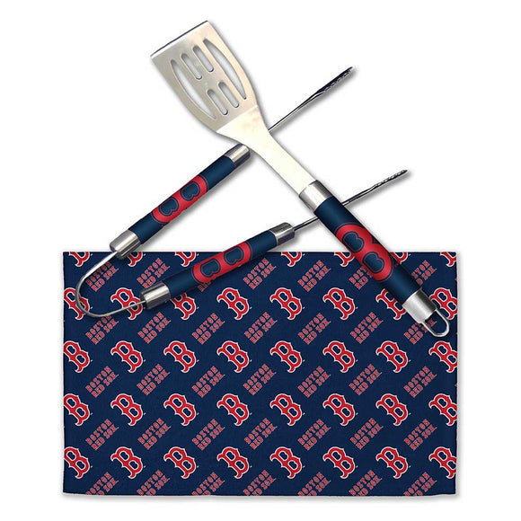 Northwest MLB 3 Piece BBQ Grill Set: Spatula, Tongs, and Towel, Boston Red Sox