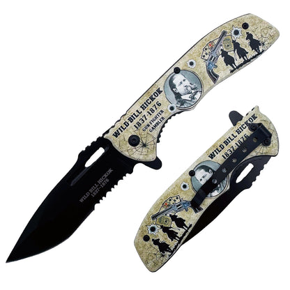 PK 3200-WB Wild Bill Hickok tactical folding knife with assist-open mechanism and 4.5-inch blade, designed for outdoor and tactical use.