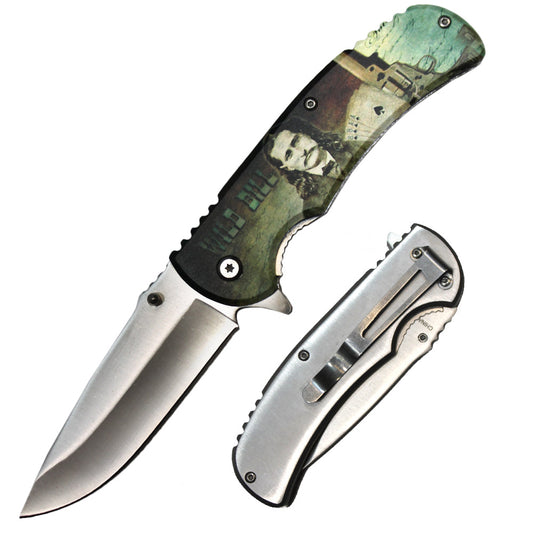 PK 1536-WB 4.5" Metal Handle Wild Bill Hickok Assist-Open Folding Knife