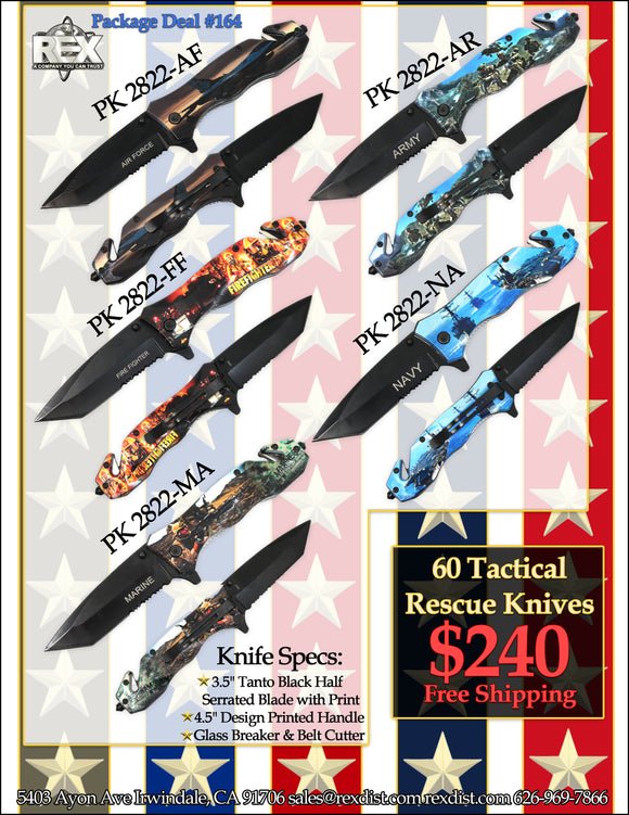 PKG DEAL #164 60 PCS Tactical Rescue Knives Package Deal - Free Shipping