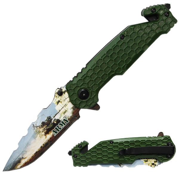 PK 3164-AR 4.75" Serviceman Green Honeycomb Handle Tactical Rescue Knife