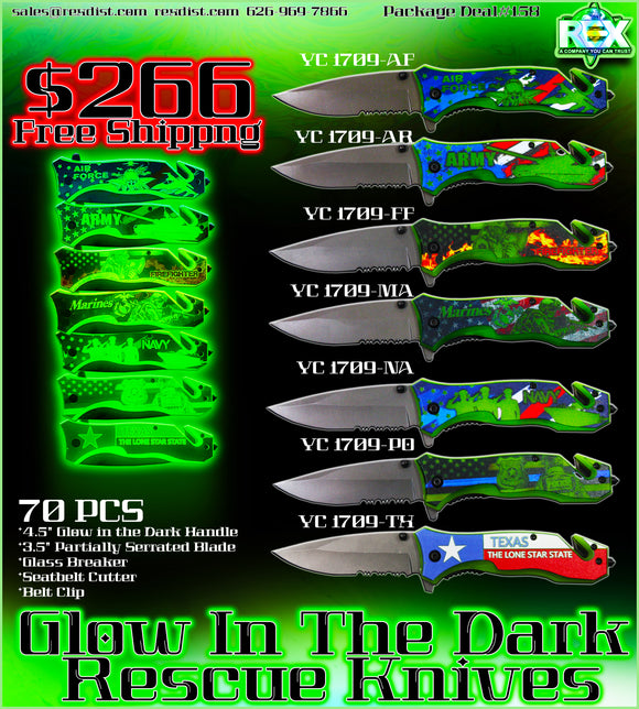 PKG DEAL #158- 70 PCS Glow In The Dark Servicemen Folding Knife Special  | FREE SHIPPING