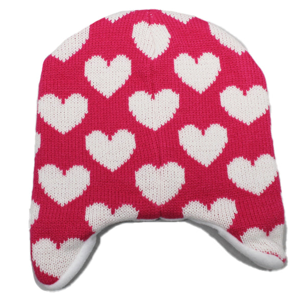 Girls Pink Hearts Knit Peruvian Hat