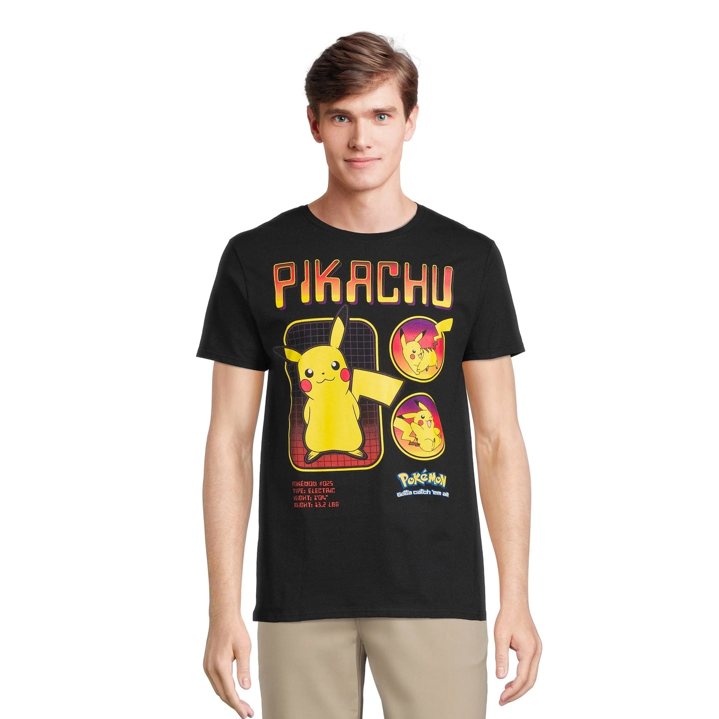Pokemon Men's Pikachu Graphic Print Tee with Short Sleeves