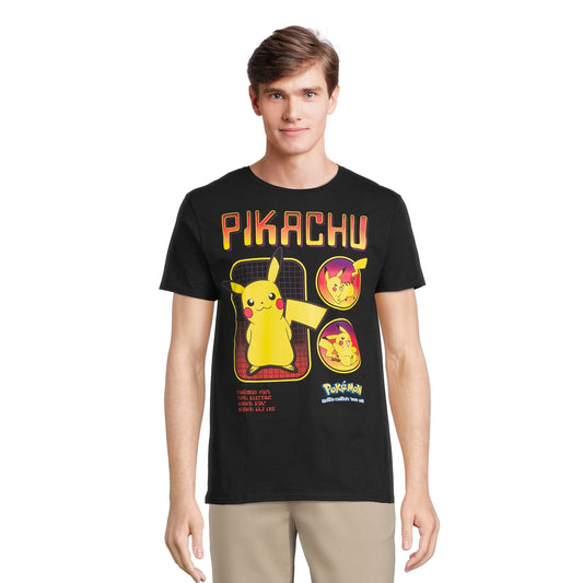 Pokemon Men's Pikachu Graphic Print Tee with Short Sleeves