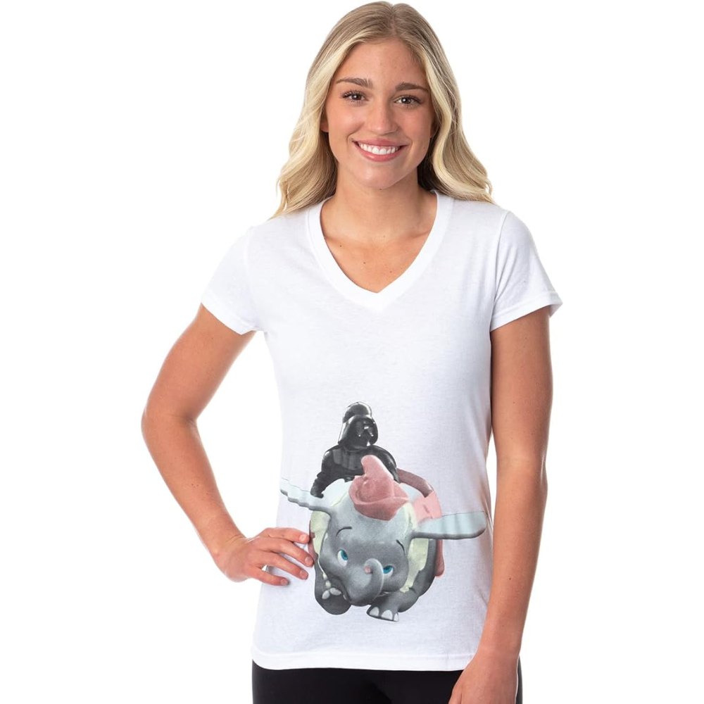 Star Wars Womens' Darth Vader Does The Dumbo Ride V-Neck Graphic T-Shirt - Rex Distributor, Inc. Wholesale Licensed Products and T-shirts, Sporting goods,