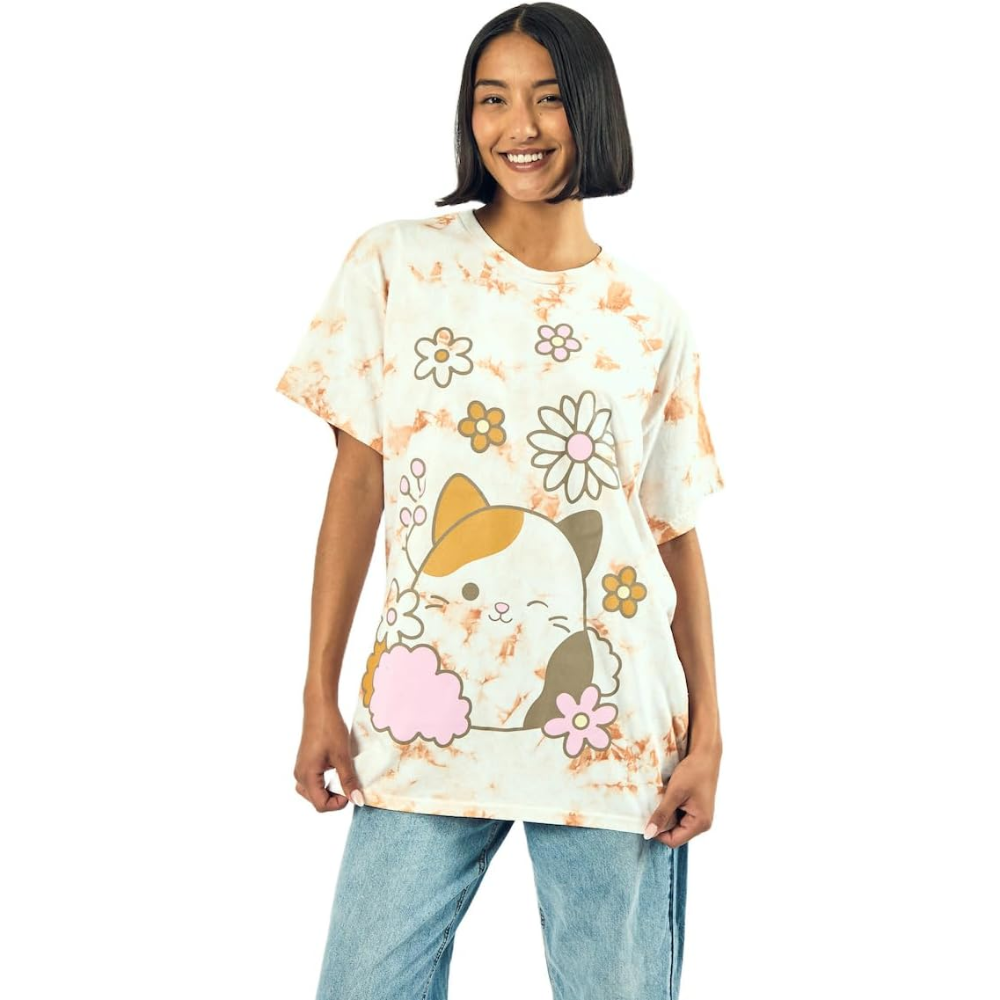 Women's Squishmallows Cam Floral Print Cloud Wash Crew Neck Short Sleeve T-Shirt
