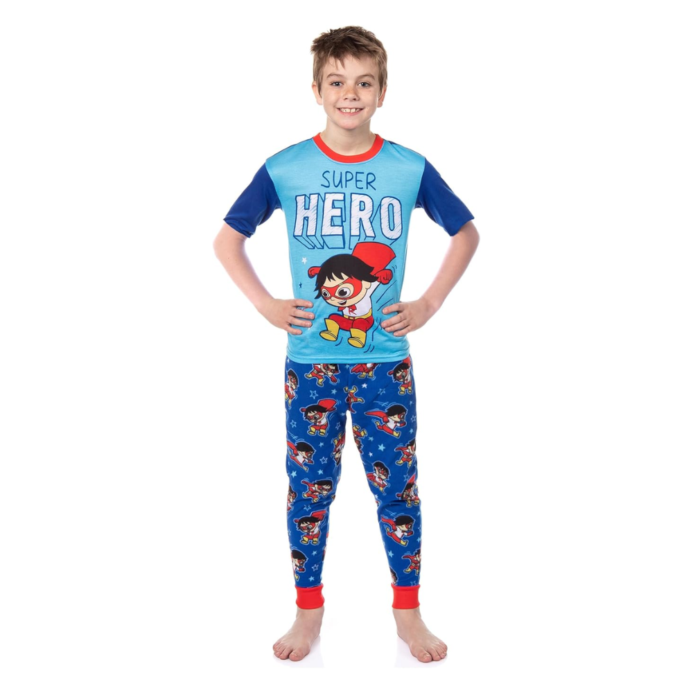 Ryan's World Pajamas Boys' Super Hero Shirt and Plush Pants Kids Pajama Set