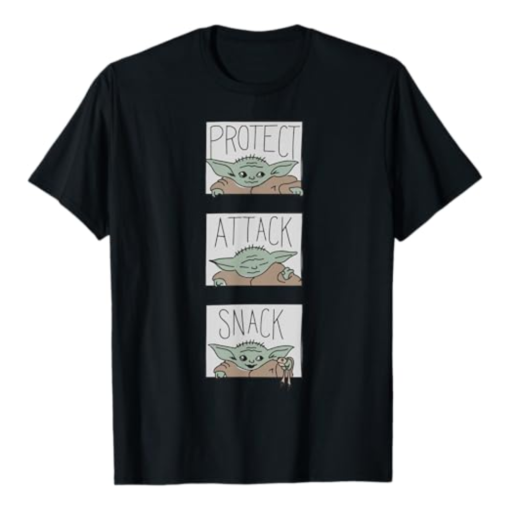 Men's Star Wars The Mandalorian The Child Protect Attack Snack T-Shirt