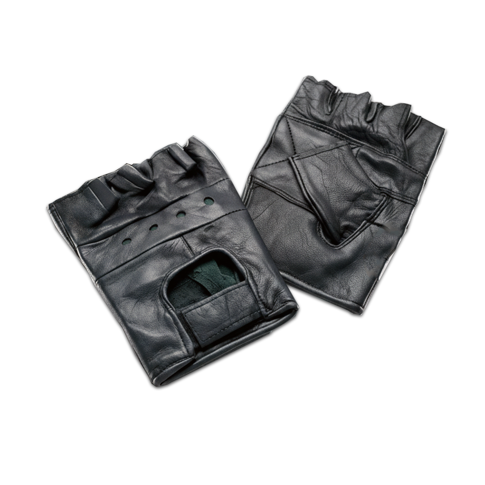 REX 307 Black Leather Weight Lifting Gloves - Short Finger Gym Gloves