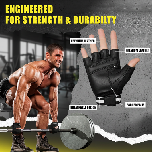 REX 309-BK Premium Black Weight Lifting Gloves – Leather Padded Training Gloves for Men & Women | Comfort Fit | Sizes S–3XL