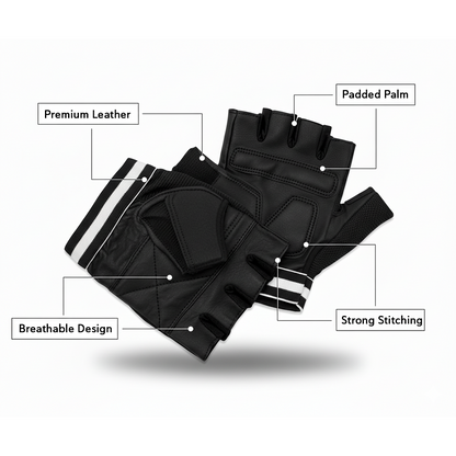 REX 309-BK Premium Black Weight Lifting Gloves – Leather Padded Training Gloves for Men & Women | Comfort Fit | Sizes S–3XL