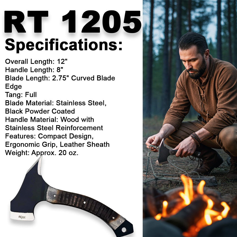 RT 1205 12" Rtek Wood Multi Tool Spike Tactical Axe Hatchet with Leather Sheath