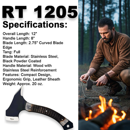 RT 1205 12" Rtek Wood Multi Tool Spike Tactical Axe Hatchet with Leather Sheath