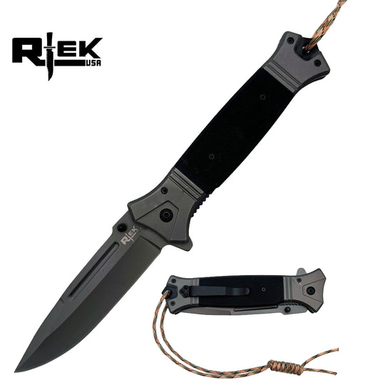 RT 2856-BK 6" Jumbo Black G-10 Handle Assist Open Folding Knife with Paracord
