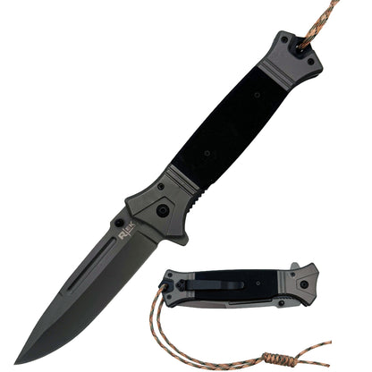 RT 2856-BK 6" Jumbo Black G-10 Handle Assist Open Folding Knife with Paracord
