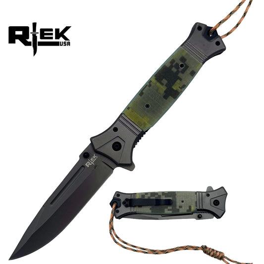 RT 2856-CA 6" Jumbo Camo G-10 Handle Assist Open Folding Knife with Paracord