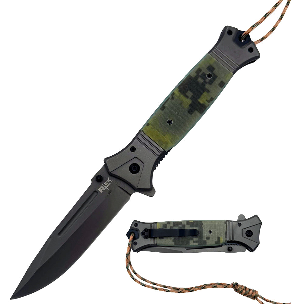 RT 2856-CA 6" Jumbo Camo G-10 Handle Assist Open Folding Knife with Paracord