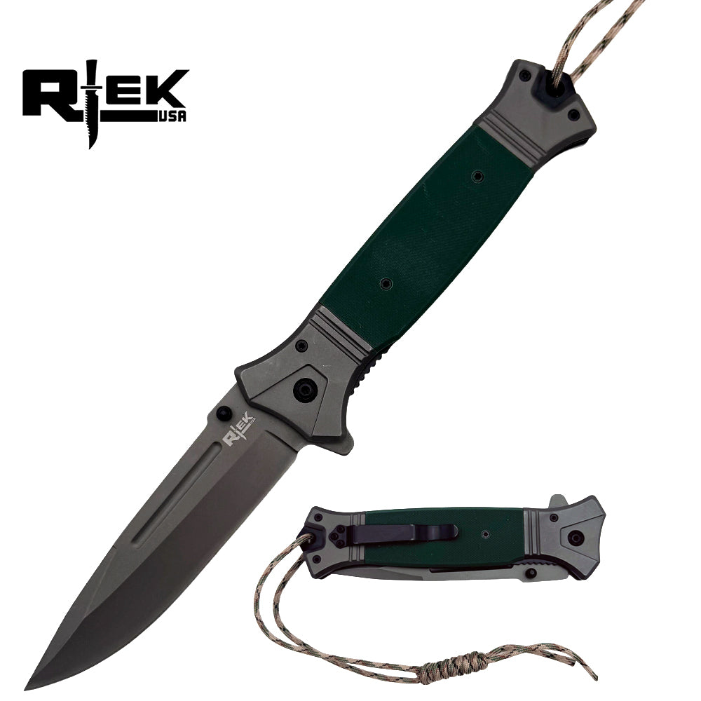 RT 2856-GN 6" Jumbo Green G-10 Handle Assist Open Folding Knife with Paracord