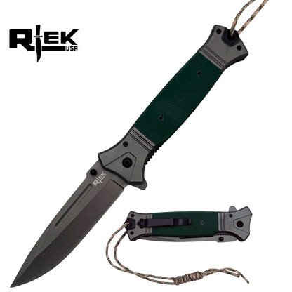 RT 2856-GN 6" Jumbo Green G-10 Handle Assist Open Folding Knife with Paracord