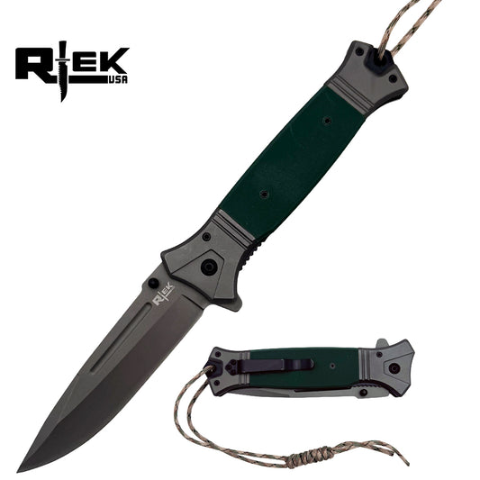 RT 2856-GN 6" Jumbo Green G-10 Handle Assist Open Folding Knife with Paracord