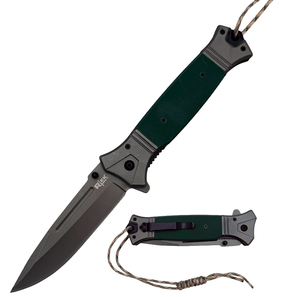 RT 2856-GN 6" Jumbo Green G-10 Handle Assist Open Folding Knife with Paracord
