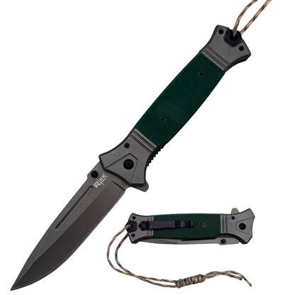 RT 2856-GN 6" Jumbo Green G-10 Handle Assist Open Folding Knife with Paracord