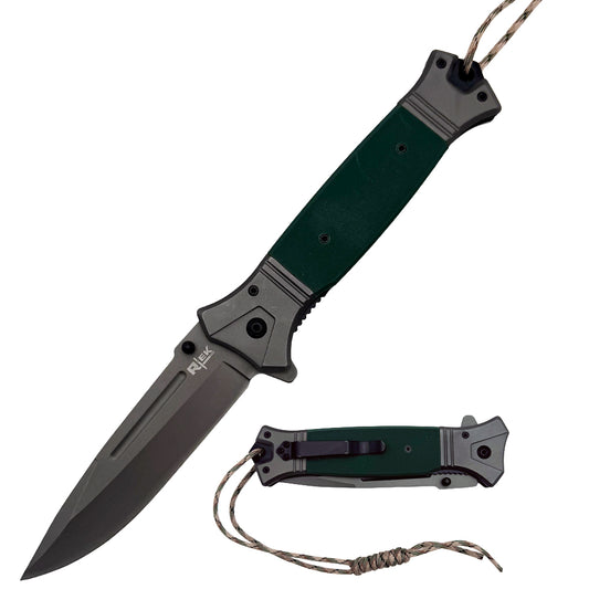 RT 2856-GN 6" Jumbo Green G-10 Handle Assist Open Folding Knife with Paracord