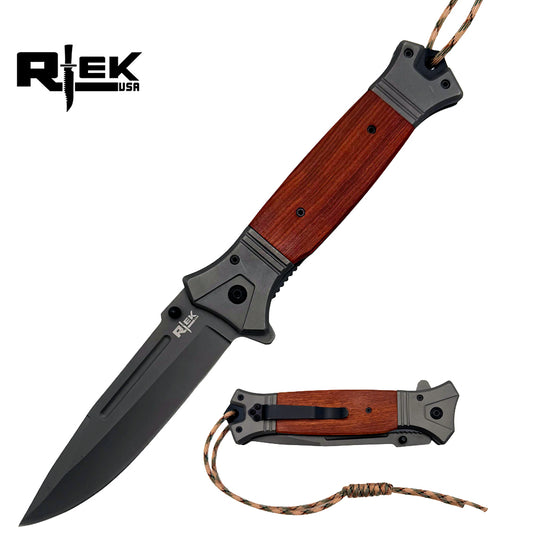 RT 2856-WD 6" Jumbo Spanish Wood Handle Assist Open Folding Knife with Paracord