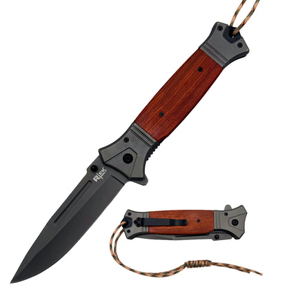 RT 2856-WD 6" Jumbo Spanish Wood Handle Assist Open Folding Knife with Paracord
