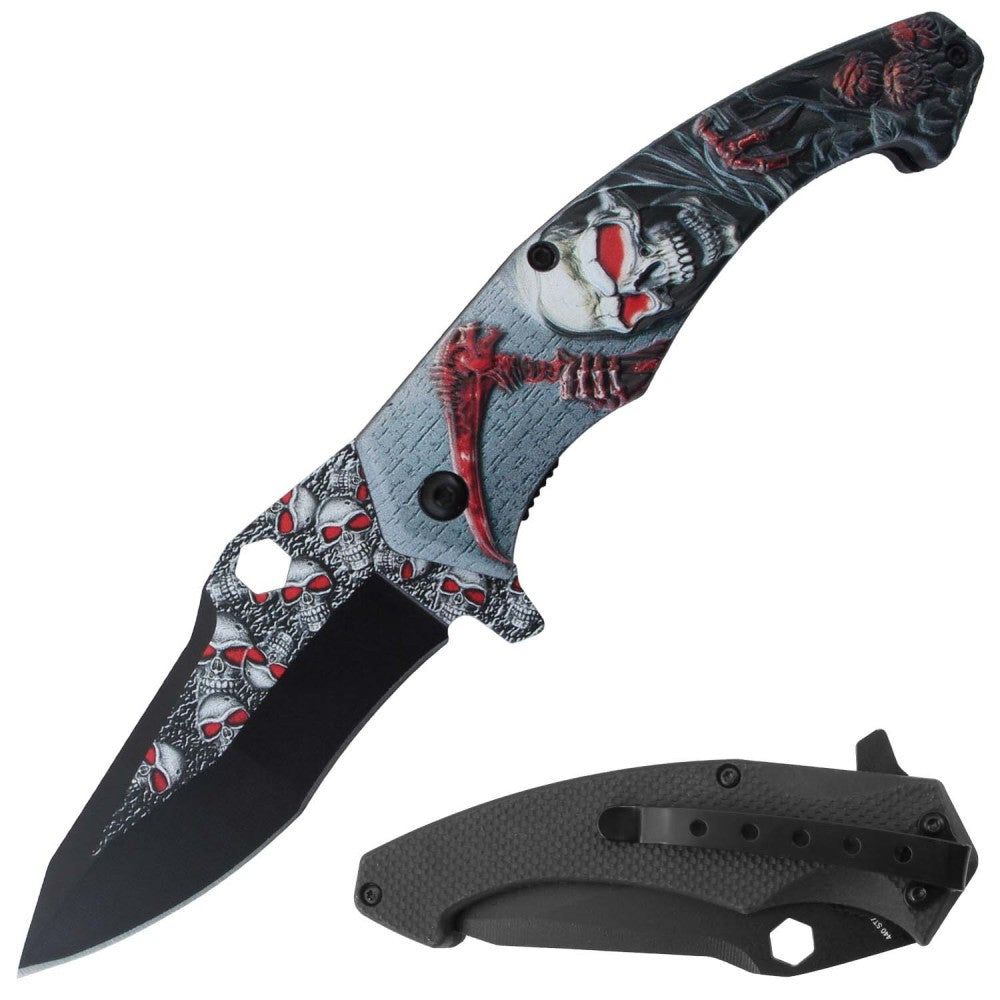 RT 7382-RD 4.5" Red Grim Reaper 3D Handle Assist-Open Folding Knife with Belt Clip
