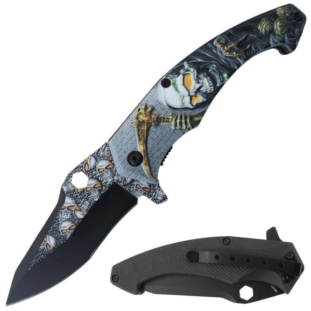 RT 7382-YL 4.5" Yellow Grim Reaper 3D Handle Assist-Open Folding Knife with Belt Clip