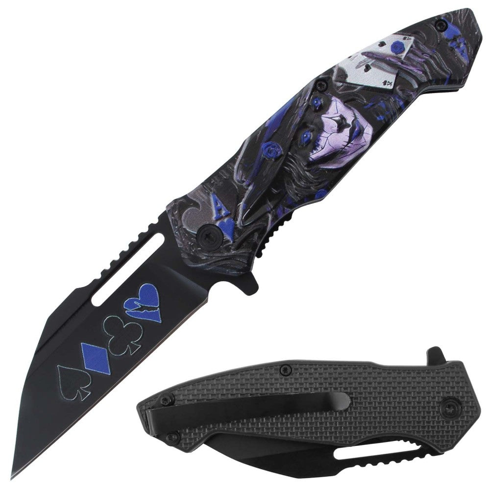 Blue Gambler Design assist-open folding tactical knife with belt clip, 4.5-inch blade by Rex Distributor, Inc.
