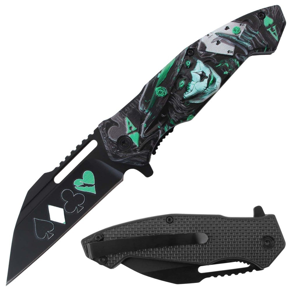 Rex Distributor RT 7387-GN green tactical folding knife with spring-assisted open mechanism and belt clip, 4.5-inch blade design