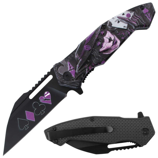Purple Gambler Design Assist-Open Folding Knife with belt clip, spring assisted tactical knife by Rex Distributor, Inc.