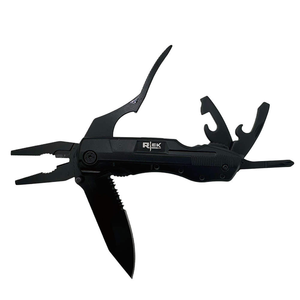 RT 8219-BK Rtek 4.5" Multi Tool Pocket Knife with Pliers Bottle Opener Screwdrivers & Sheath