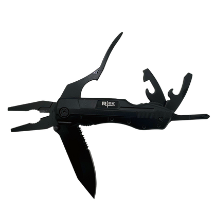 RT 8219-BK Rtek 4.5" Multi Tool Pocket Knife with Pliers Bottle Opener Screwdrivers & Sheath