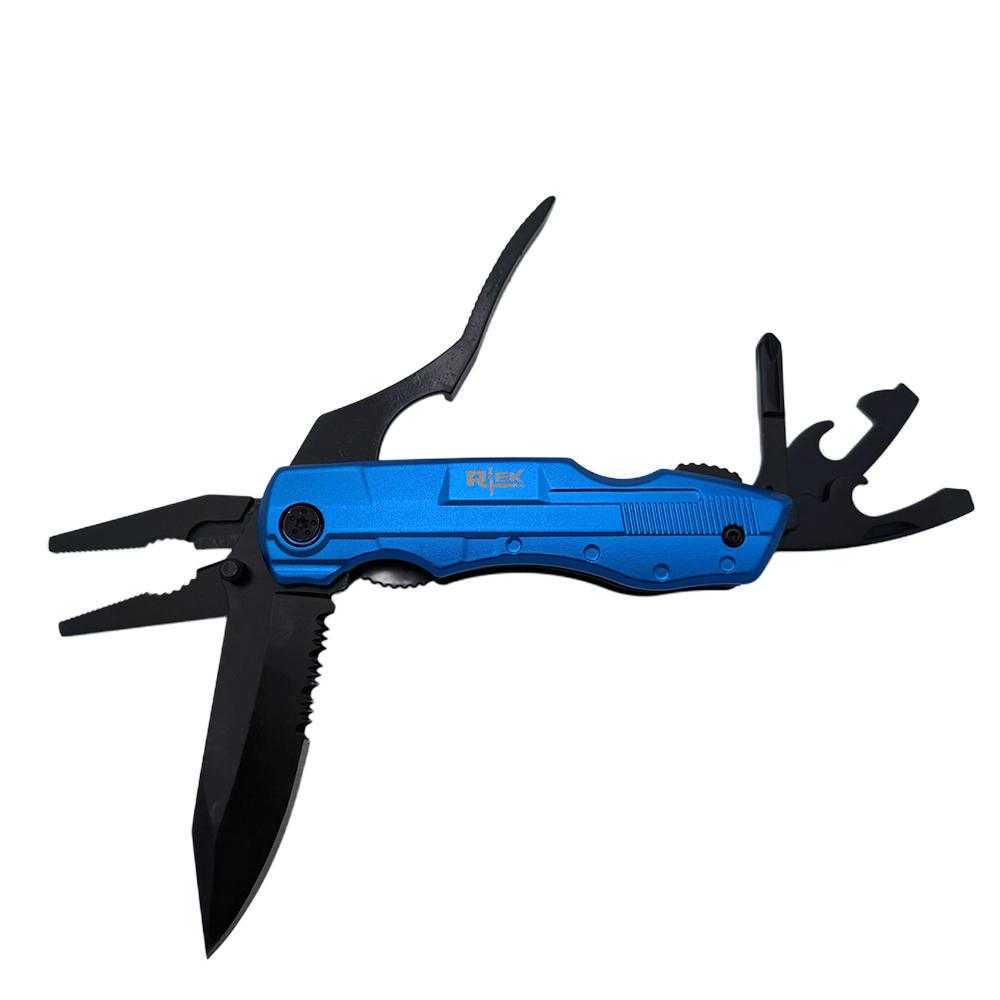 RT 8219-BL Rtek 4.5" Multi Tool Pocket Knife with Pliers Bottle Opener Screwdrivers & Sheath
