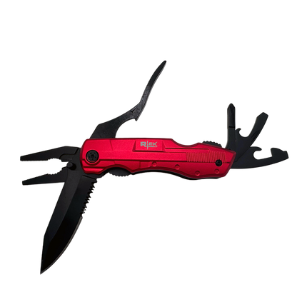 RT 8219-RD Rtek 4.5" Multi Tool Pocket Knife with Pliers Bottle Opener Screwdrivers & Sheath