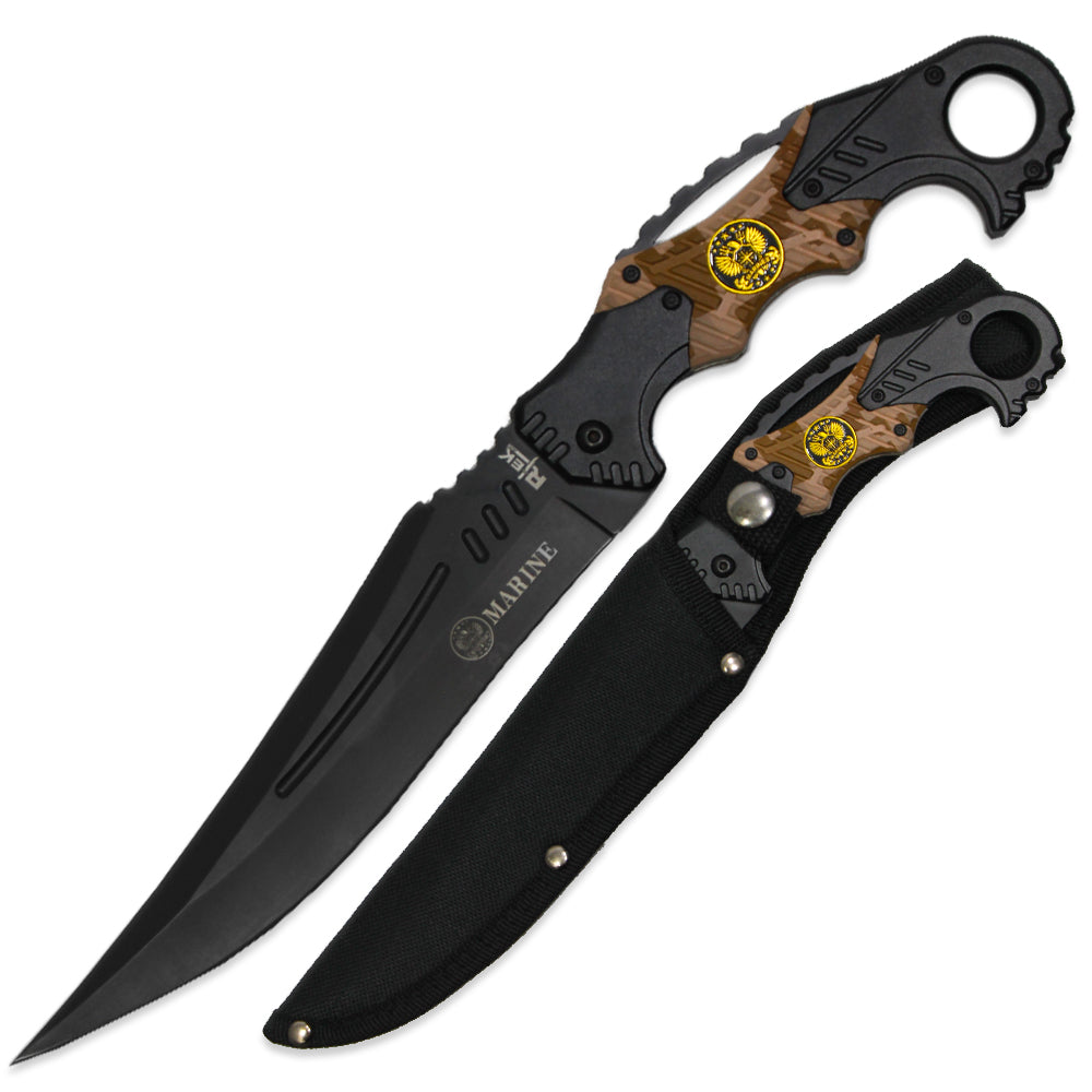 Rtek RT 1492-MA 12-inch marine survival fixed blade knife with sheath, durable stainless steel blade for outdoor and marine use.