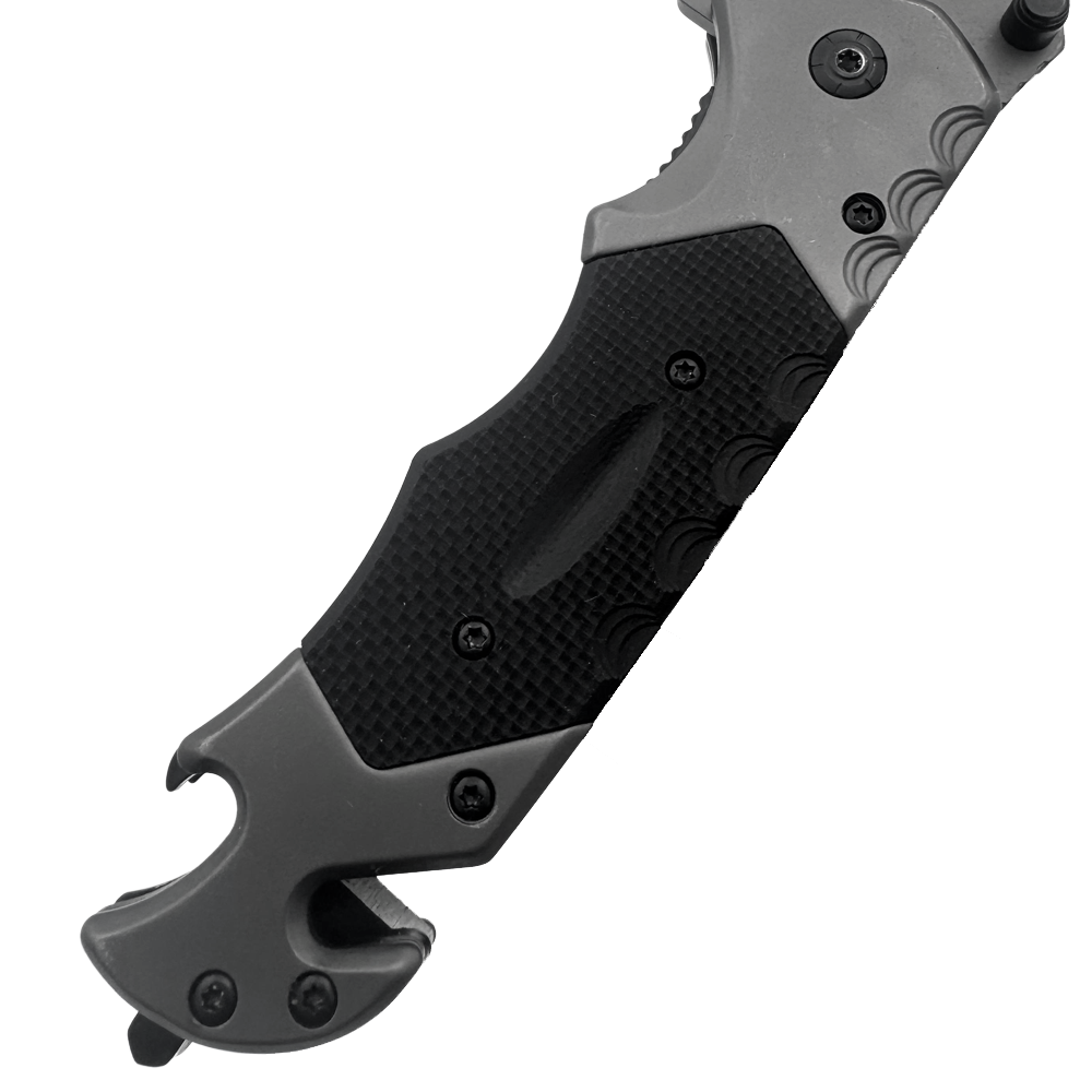 RT 2014-BK 5" Rtek Black G-10 Handle Assist-Open Rescue Folding Knife with Glass Breaker, Belt Cutter, Bottle Opener, & Belt Clip