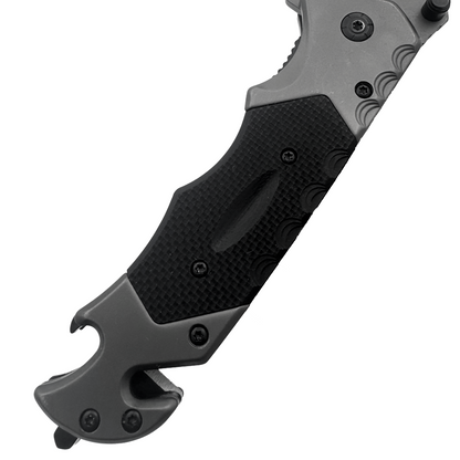 RT 2014-BK 5" Rtek Black G-10 Handle Assist-Open Rescue Folding Knife with Glass Breaker, Belt Cutter, Bottle Opener, & Belt Clip