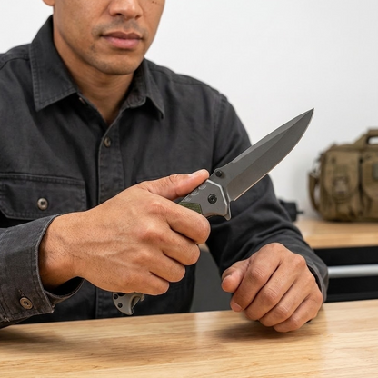 RT 2014-GN 5" Rtek Green G-10 Handle Assist-Open Rescue Folding Knife with Glass Breaker, Belt Cutter, Bottle Opener, & Belt Clip