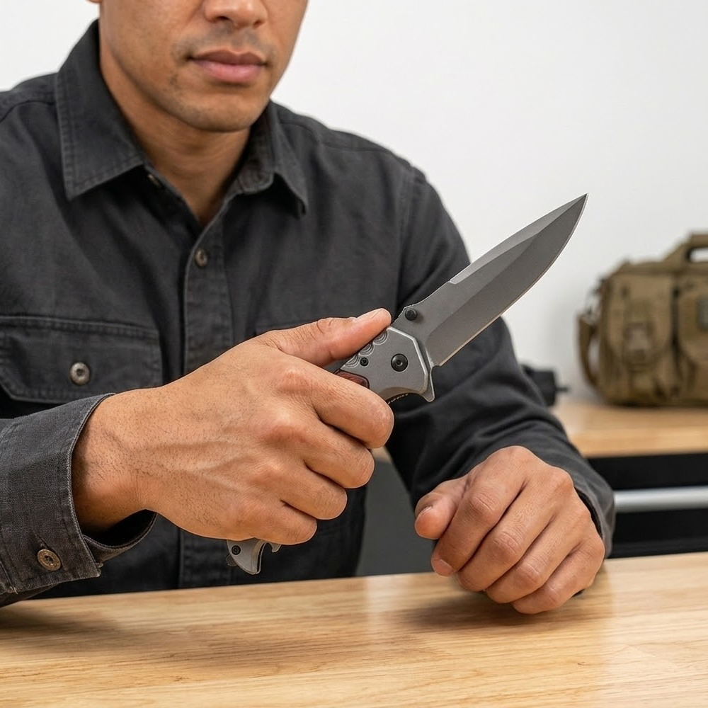 RT 2014-WD 5" Rtek Wood Handle Assist-Open Rescue Folding Knife with Glass Breaker, Belt Cutter, Bottle Opener, & Belt Clip