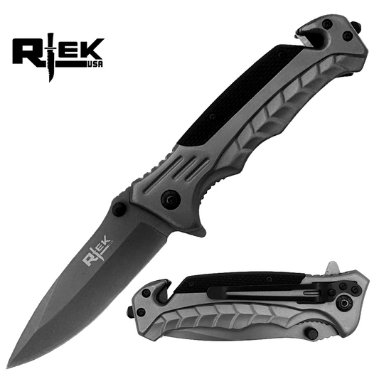RT 2015-BK 5" Rtek Black G-10 Handle Assist-Open Rescue Folding Knife with Glass Breaker, Belt Cutter, Belt Clip
